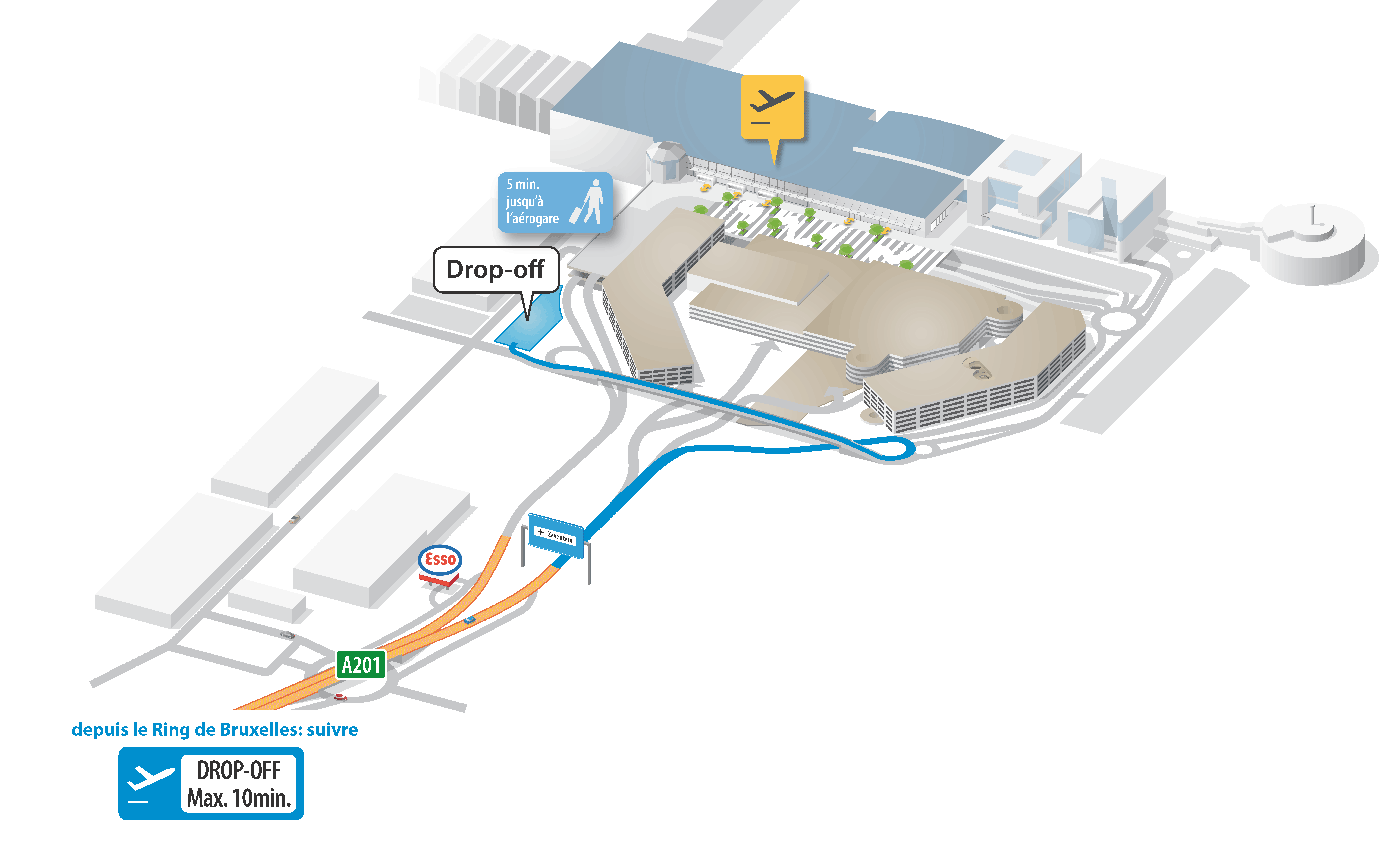 map of Brussels Airport with drop off location